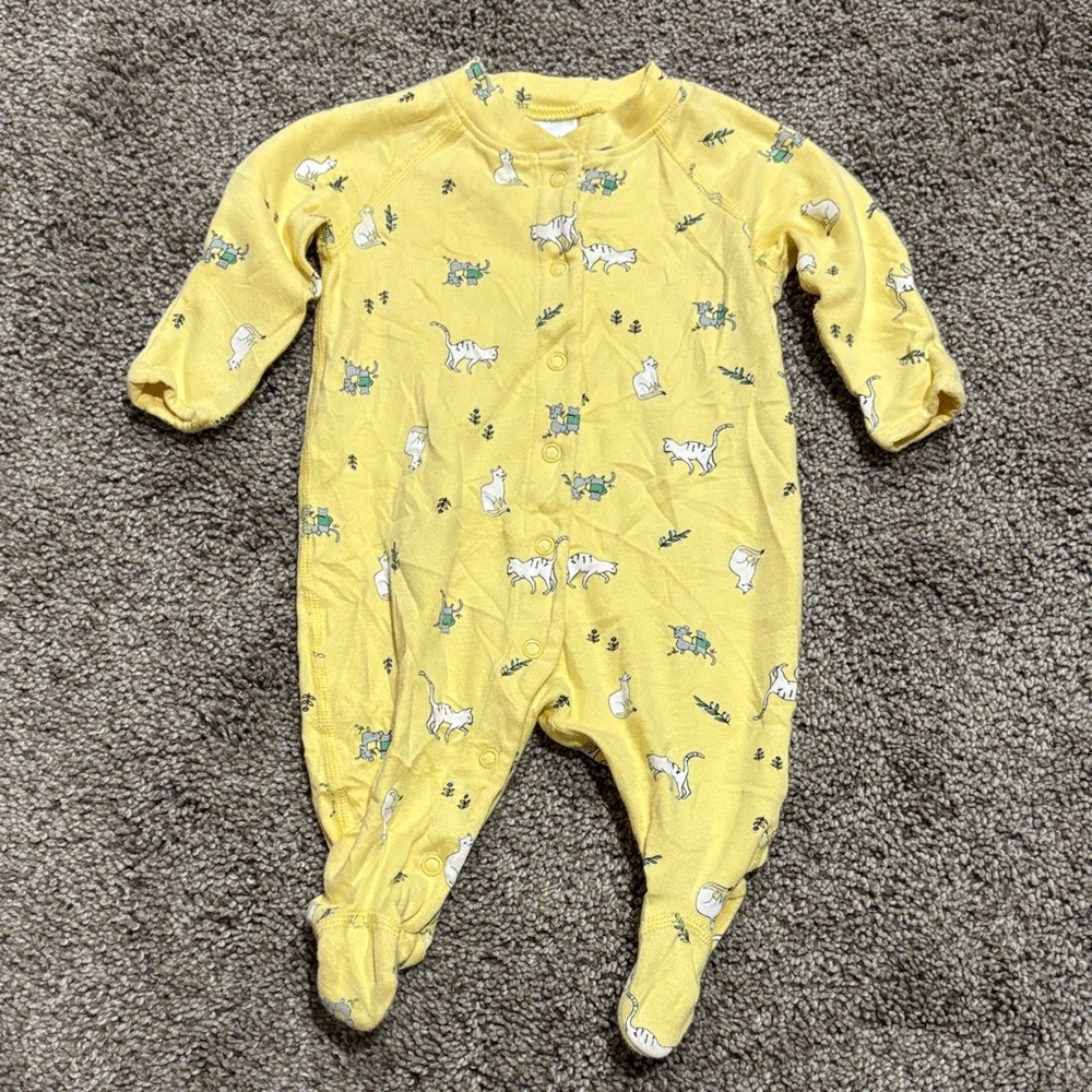 Hanna Andersson Button Sleeper Footed Fold Over Mits Size 0-3 Months Cat & Mice